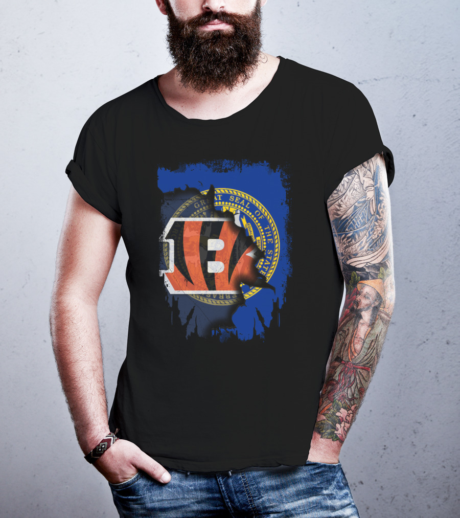 Nebraska State Seal With Cincinnati Bengals Logo Fusion T-Shirt