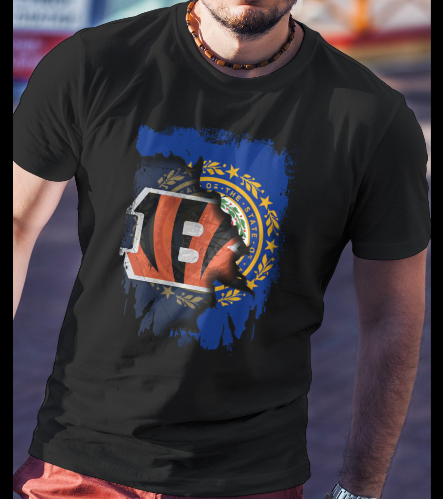 New Hampshire State Flag With Cincinnati Bengals Stripes T-Shirt