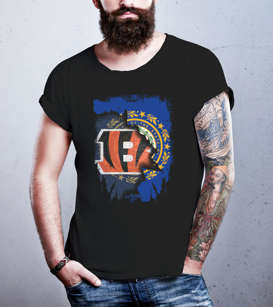 New Hampshire State Flag With Cincinnati Bengals Stripes T-Shirt