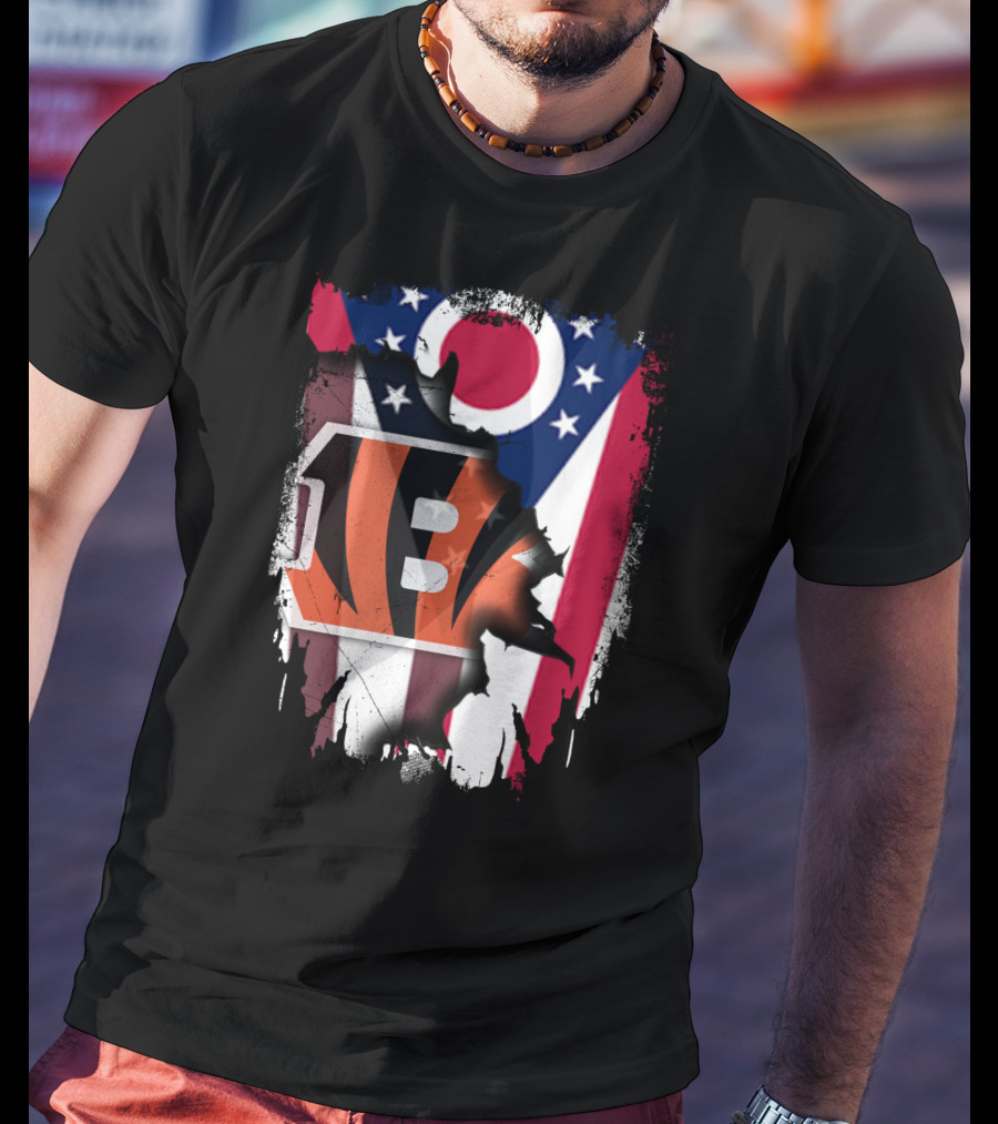 Together Ohio With Bengals Stripes And Ohio Flag Fusion T-Shirt