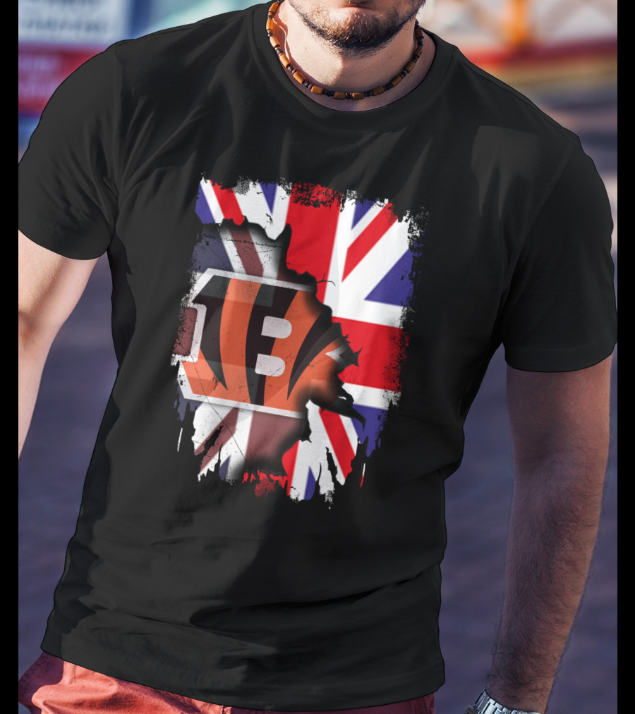 United Kingdom Flag With Cincinnati Bengals T-Shirt
