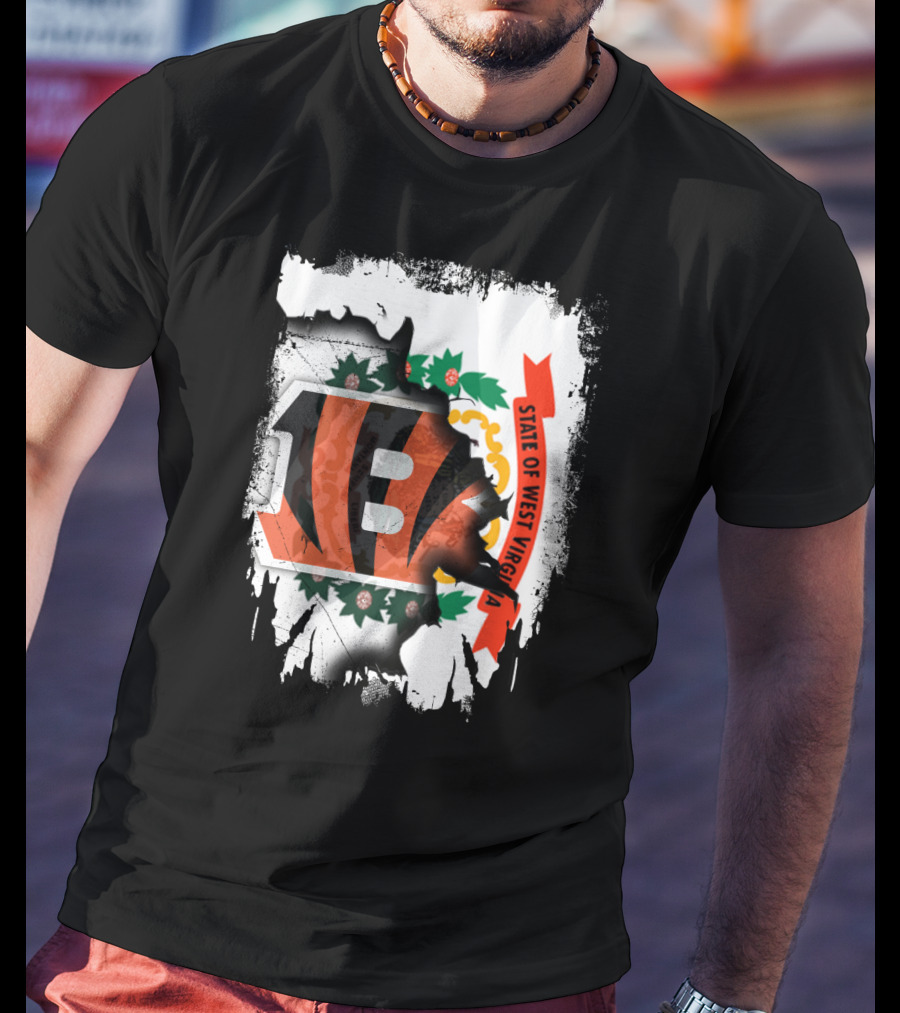 State Of West Virginia With Bengals Logo Integration T-Shirt