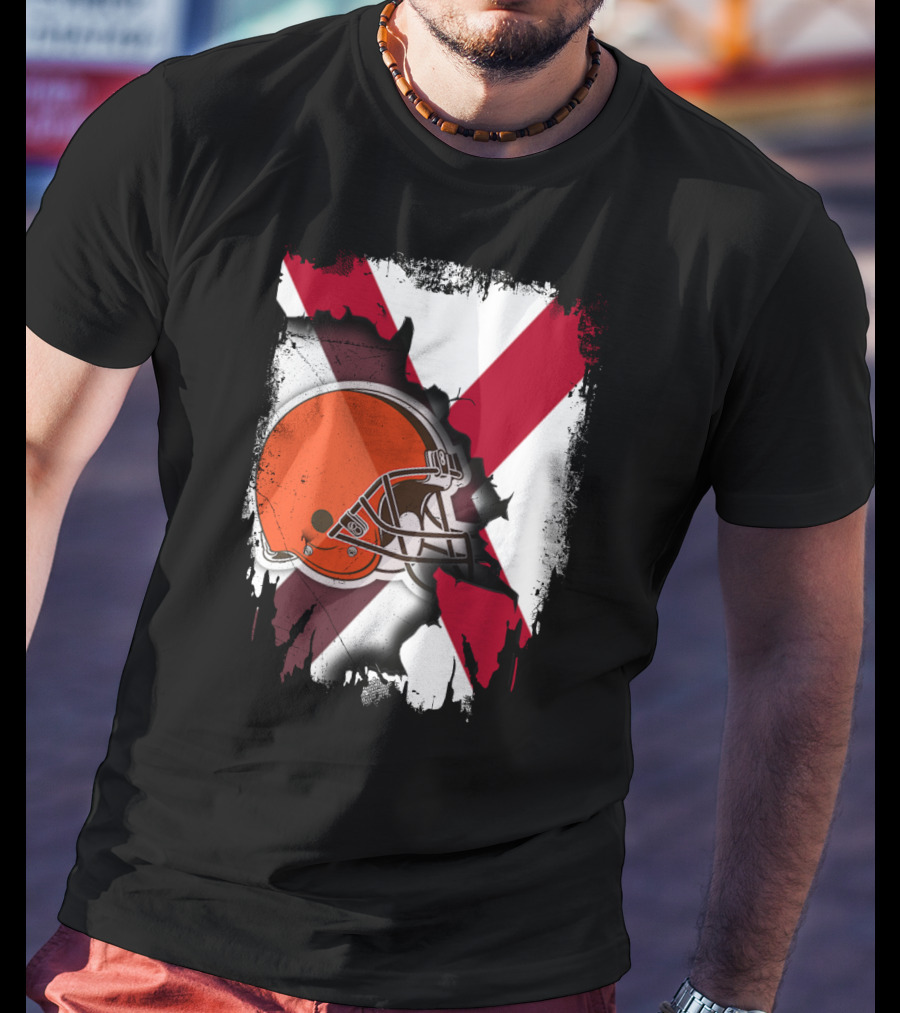 Alabama Browns Helmet Crossover On Distressed Crimson And White Background T-Shirt