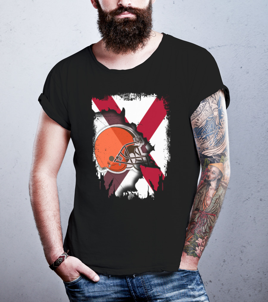 Alabama Browns Helmet Crossover On Distressed Crimson And White Background T-Shirt