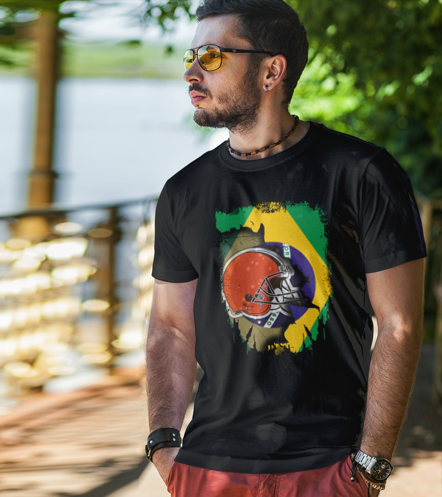 Together Brazil Browns Helmet Torn Flag Fusion T-Shirt
