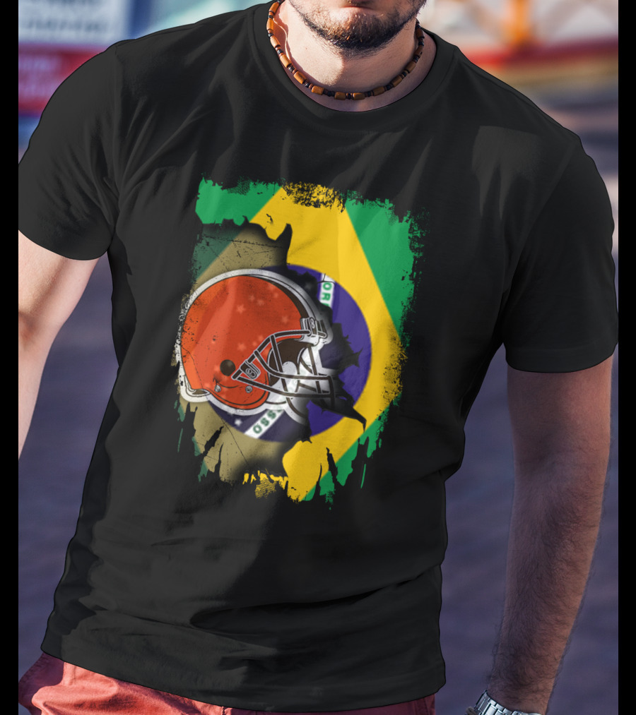 Together Brazil Browns Helmet Torn Flag Fusion T-Shirt