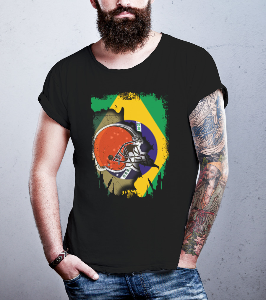 Together Brazil Browns Helmet Torn Flag Fusion T-Shirt
