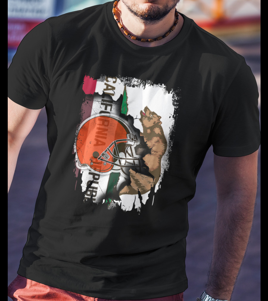 California Republic Browns Helmet Bear Football Fusion T-Shirt