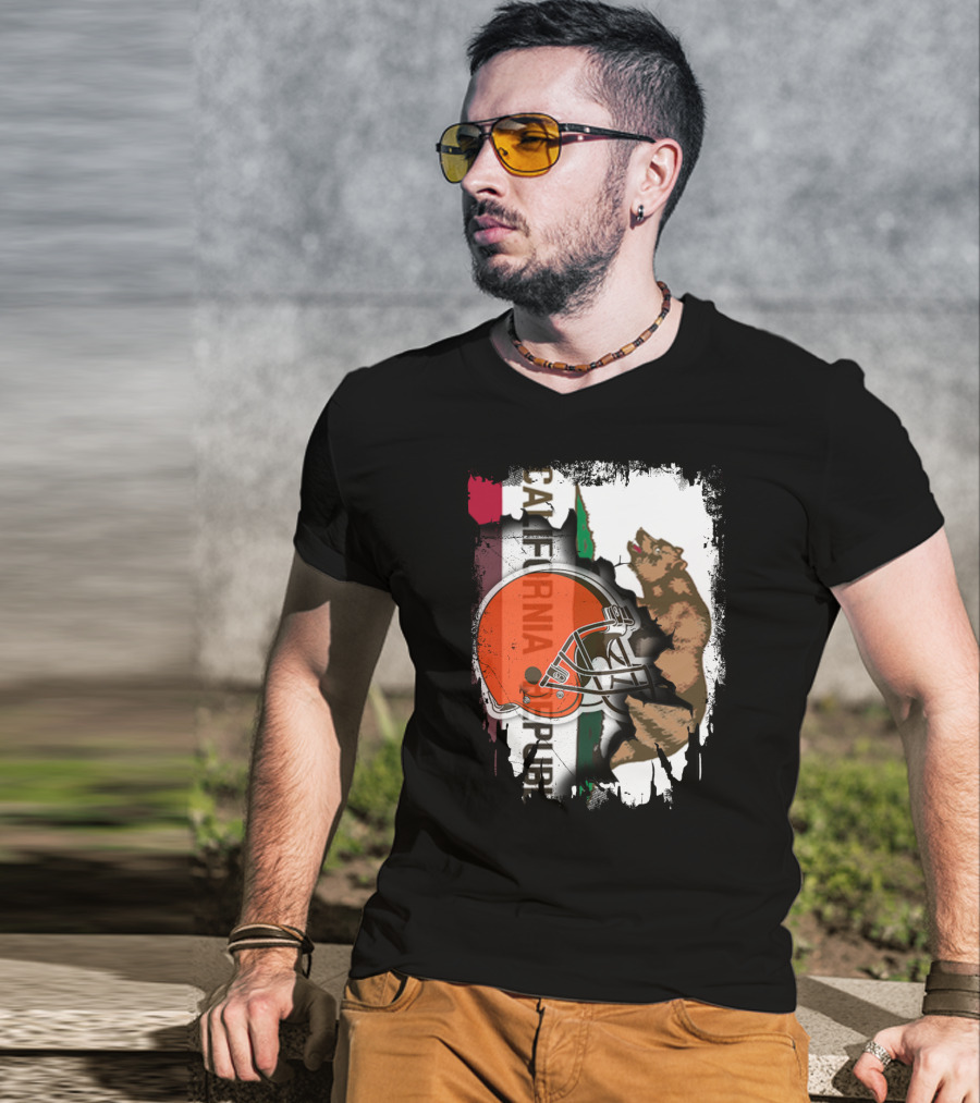 California Republic Browns Helmet Bear Football Fusion T-Shirt