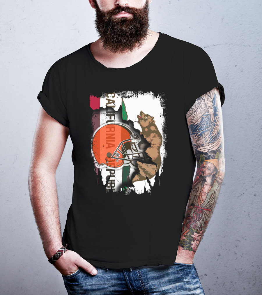 California Republic Browns Helmet Bear Football Fusion T-Shirt