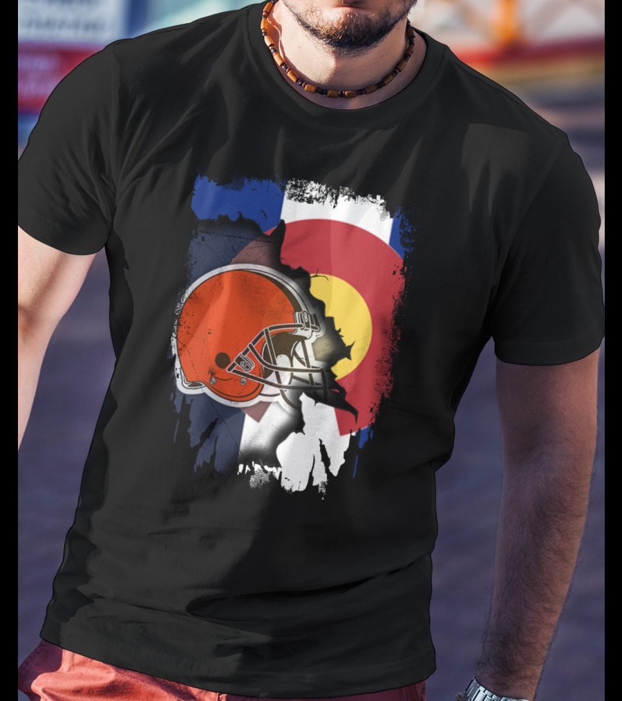Together Colorado Cleveland Browns Helmet Flag Fusion T-Shirt