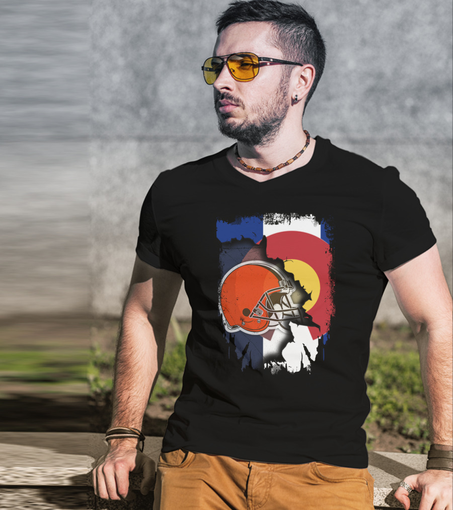 Together Colorado Cleveland Browns Helmet Flag Fusion T-Shirt