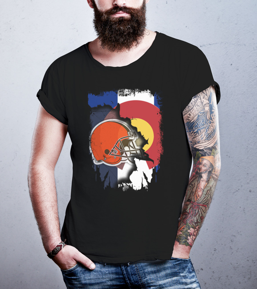 Together Colorado Cleveland Browns Helmet Flag Fusion T-Shirt