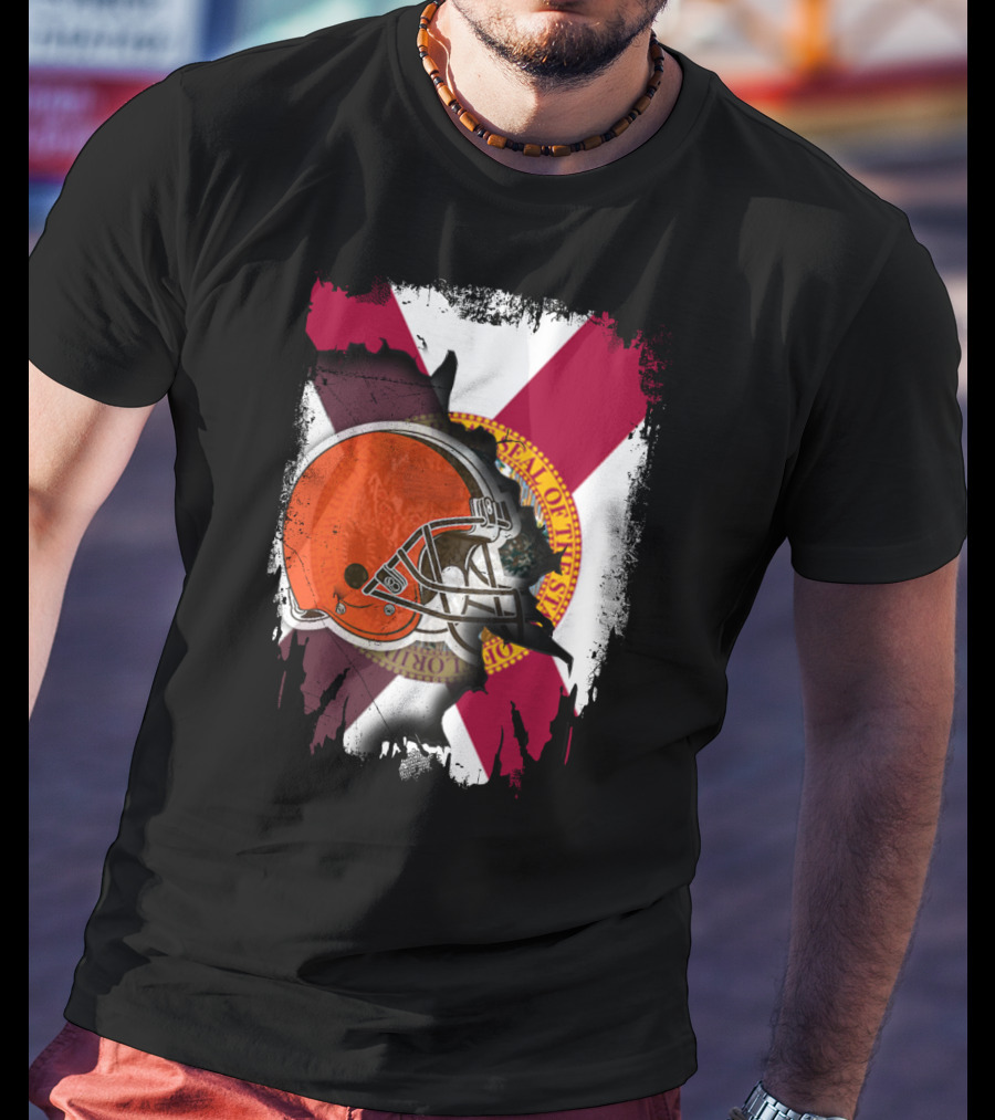 Florida State Flag And Cleveland Browns Helmet Together T-Shirt