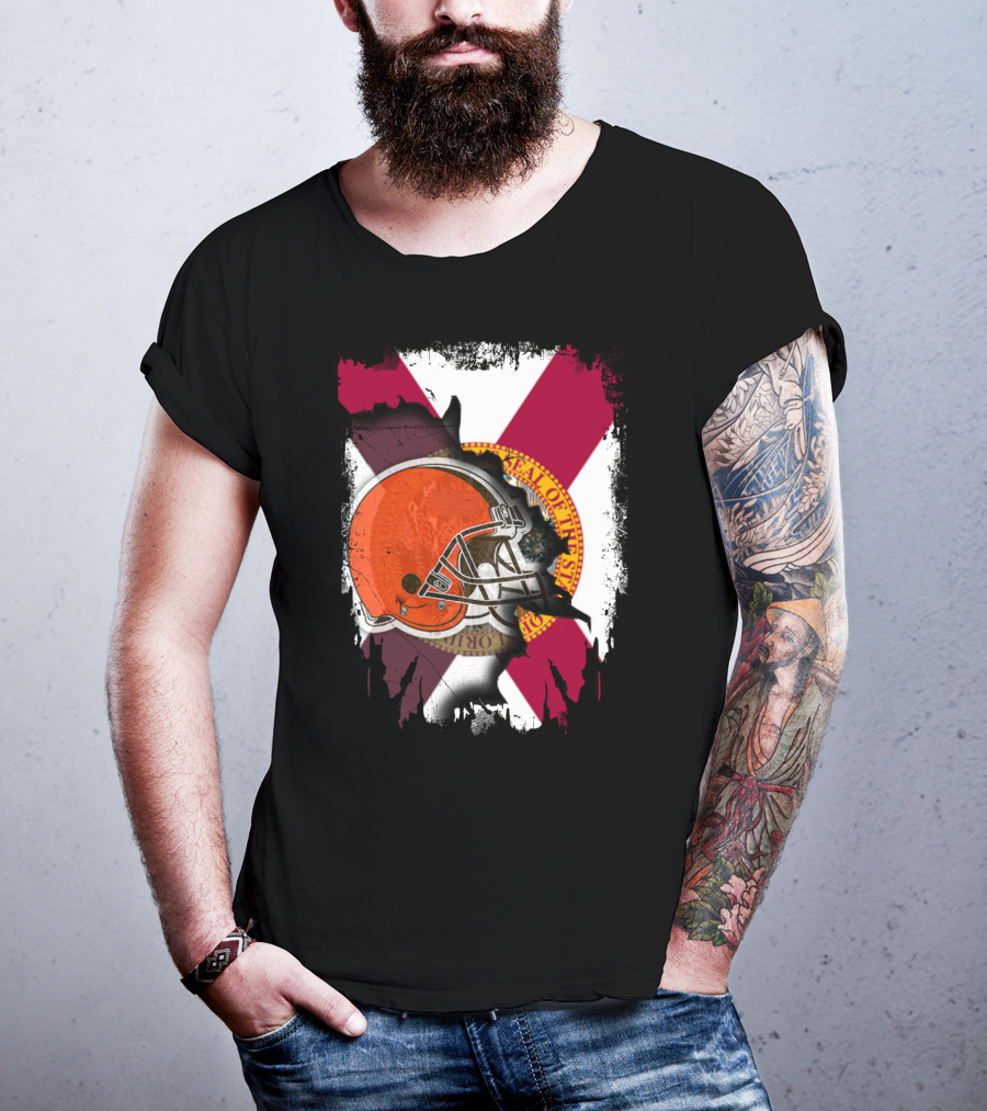 Florida State Flag And Cleveland Browns Helmet Together T-Shirt