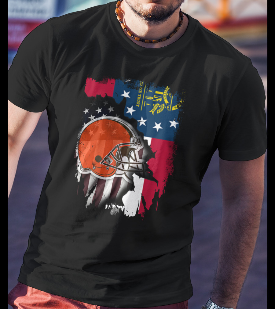 Georgia Flag Cleveland Browns Helmet Together T-Shirt