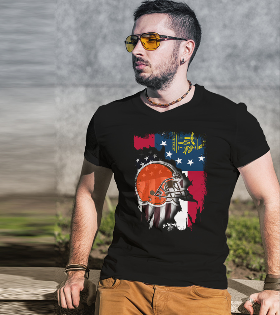 Georgia Flag Cleveland Browns Helmet Together T-Shirt