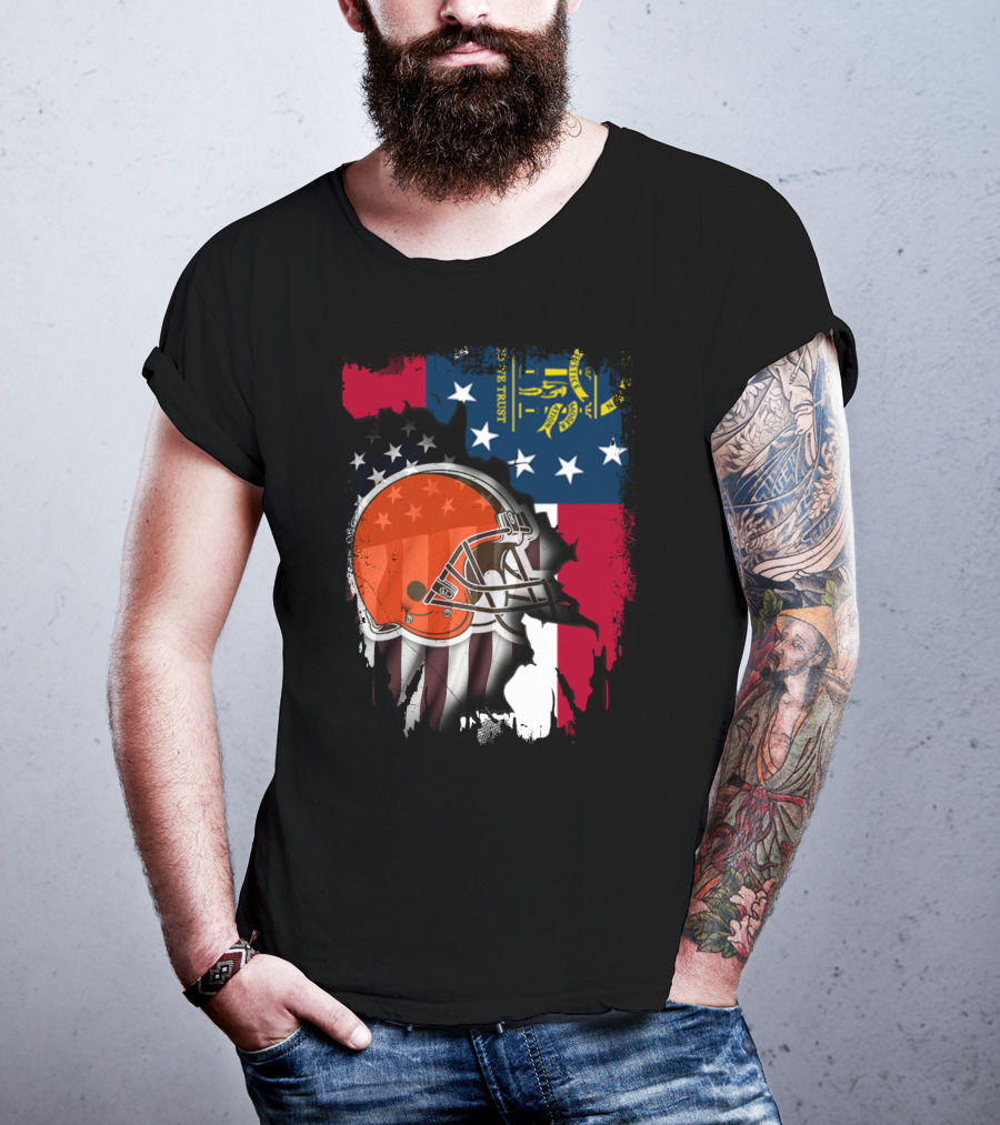 Georgia Flag Cleveland Browns Helmet Together T-Shirt