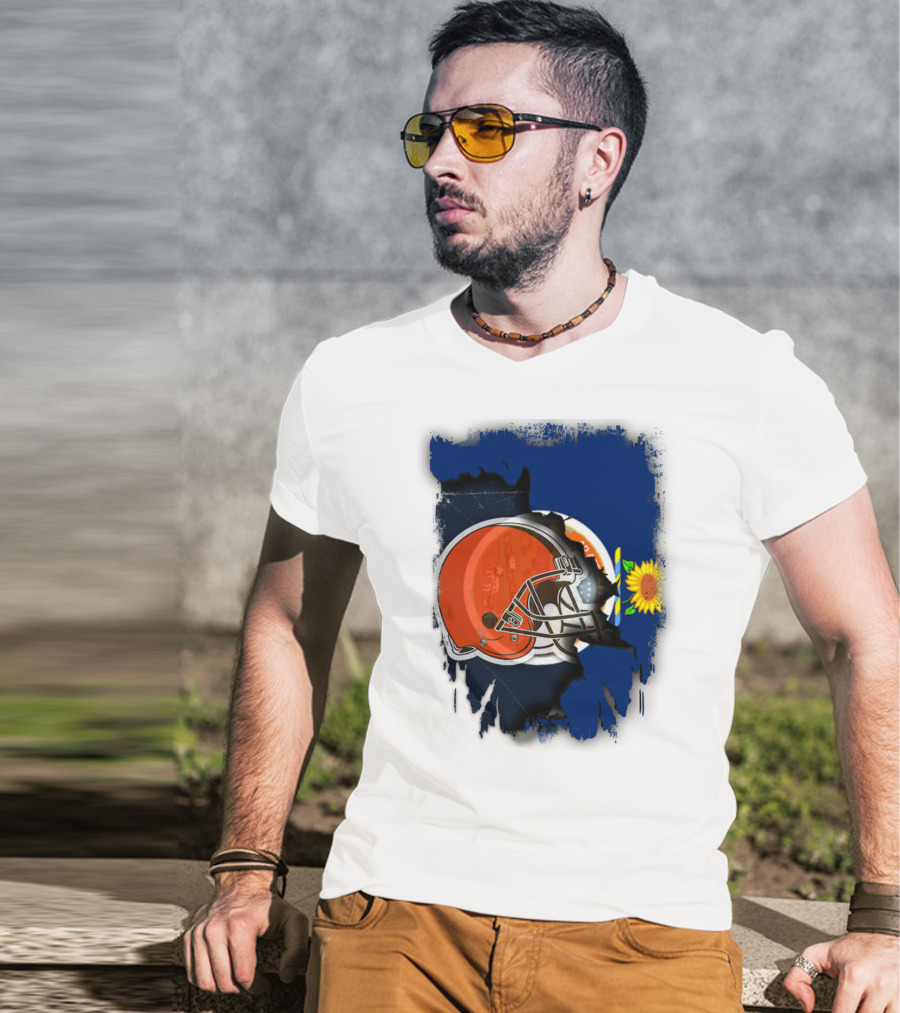 Kansas And Browns Helmet With Sunflower T-Shirt