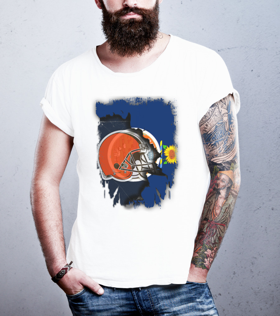 Kansas And Browns Helmet With Sunflower T-Shirt