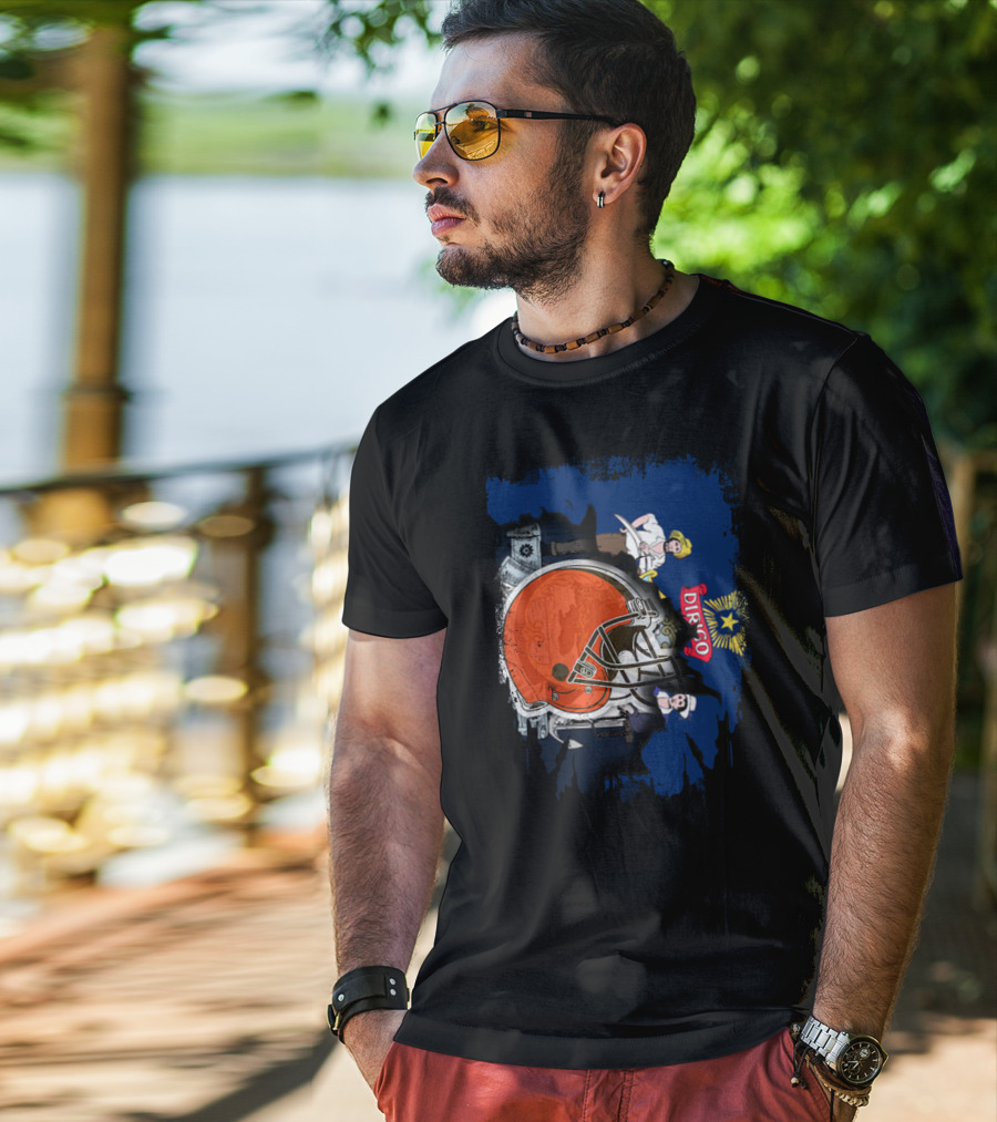 Dirigo Maine State Seal And Cleveland Browns Helmet T-Shirt