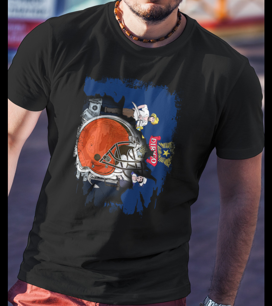 Dirigo Maine State Seal And Cleveland Browns Helmet T-Shirt