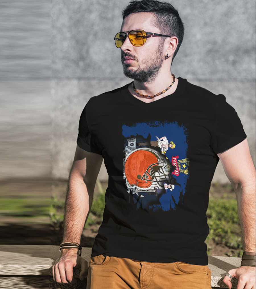 Dirigo Maine State Seal And Cleveland Browns Helmet T-Shirt