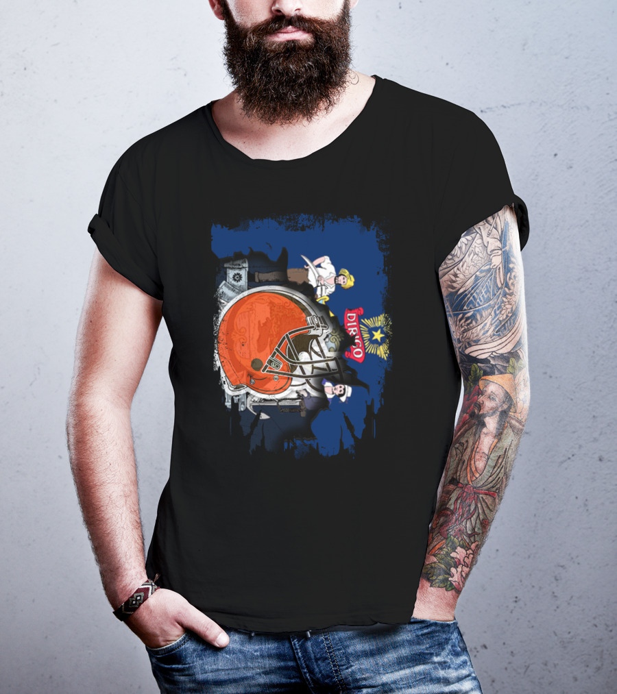 Dirigo Maine State Seal And Cleveland Browns Helmet T-Shirt