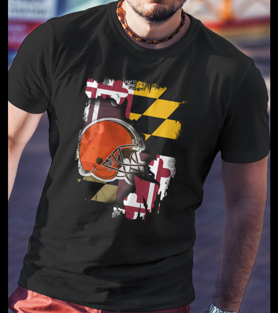 Maryland Flag With Cleveland Browns Helmet T-Shirt