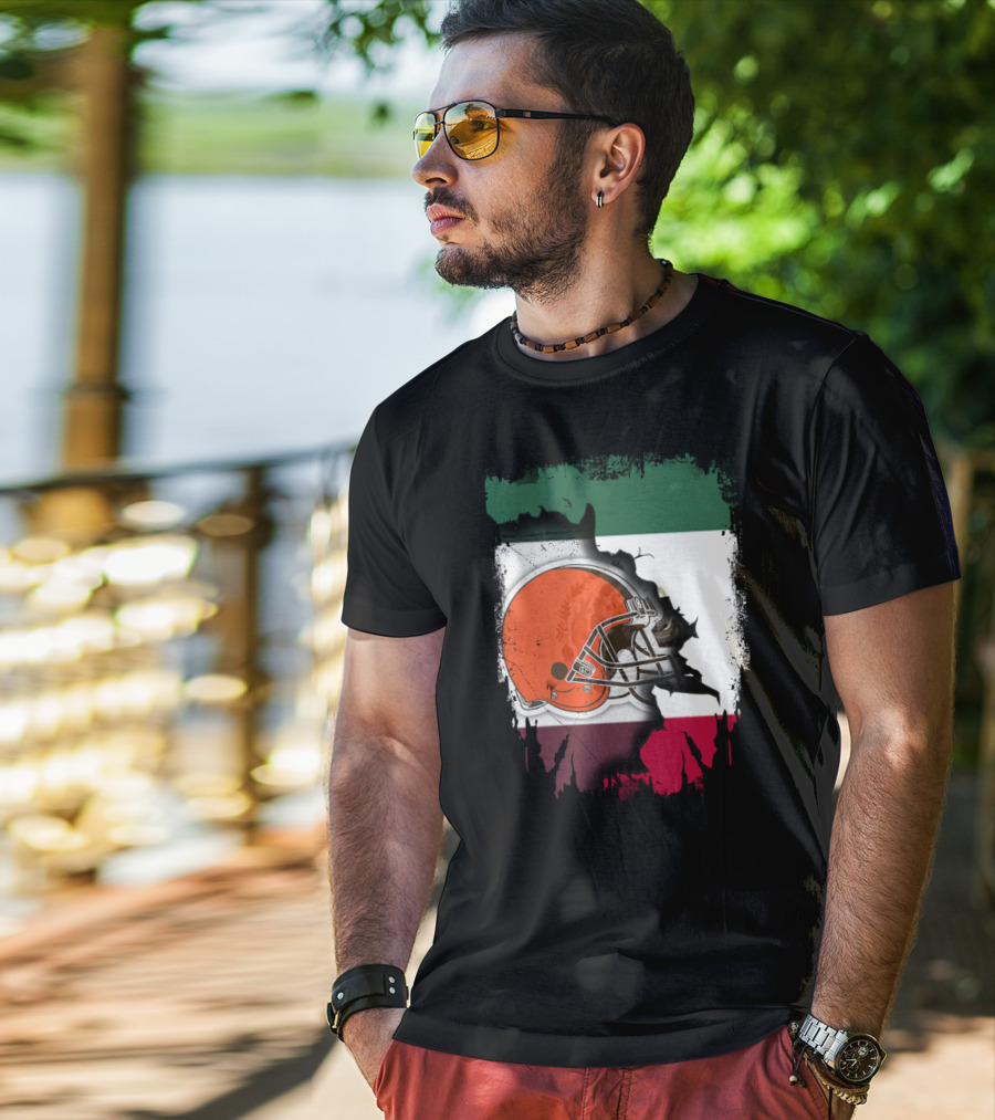Mexico Flag Browns Helmet Fusion T-Shirt