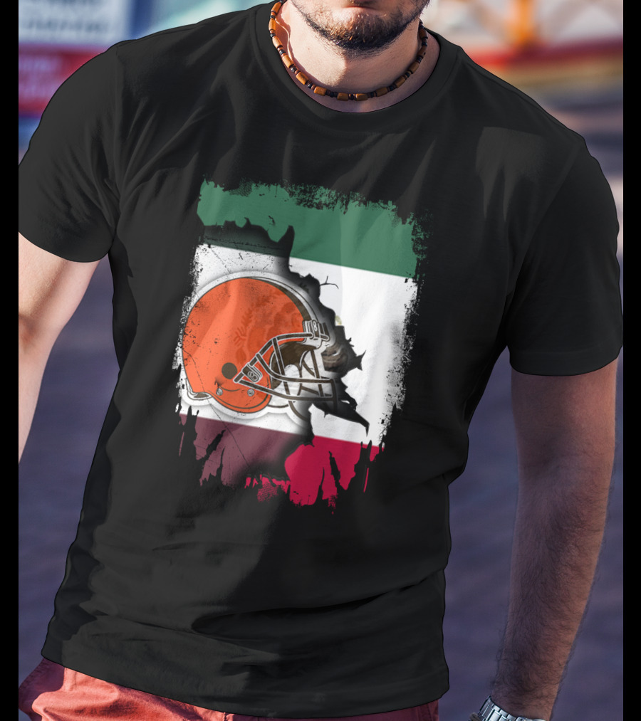 Mexico Flag Browns Helmet Fusion T-Shirt