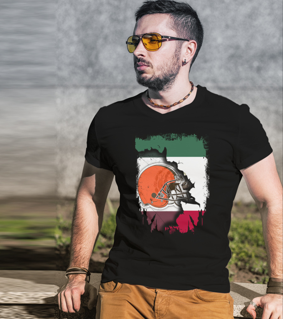 Mexico Flag Browns Helmet Fusion T-Shirt