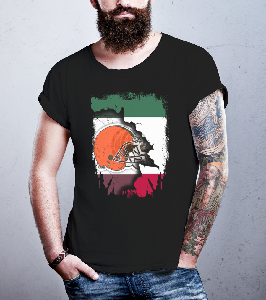 Mexico Flag Browns Helmet Fusion T-Shirt