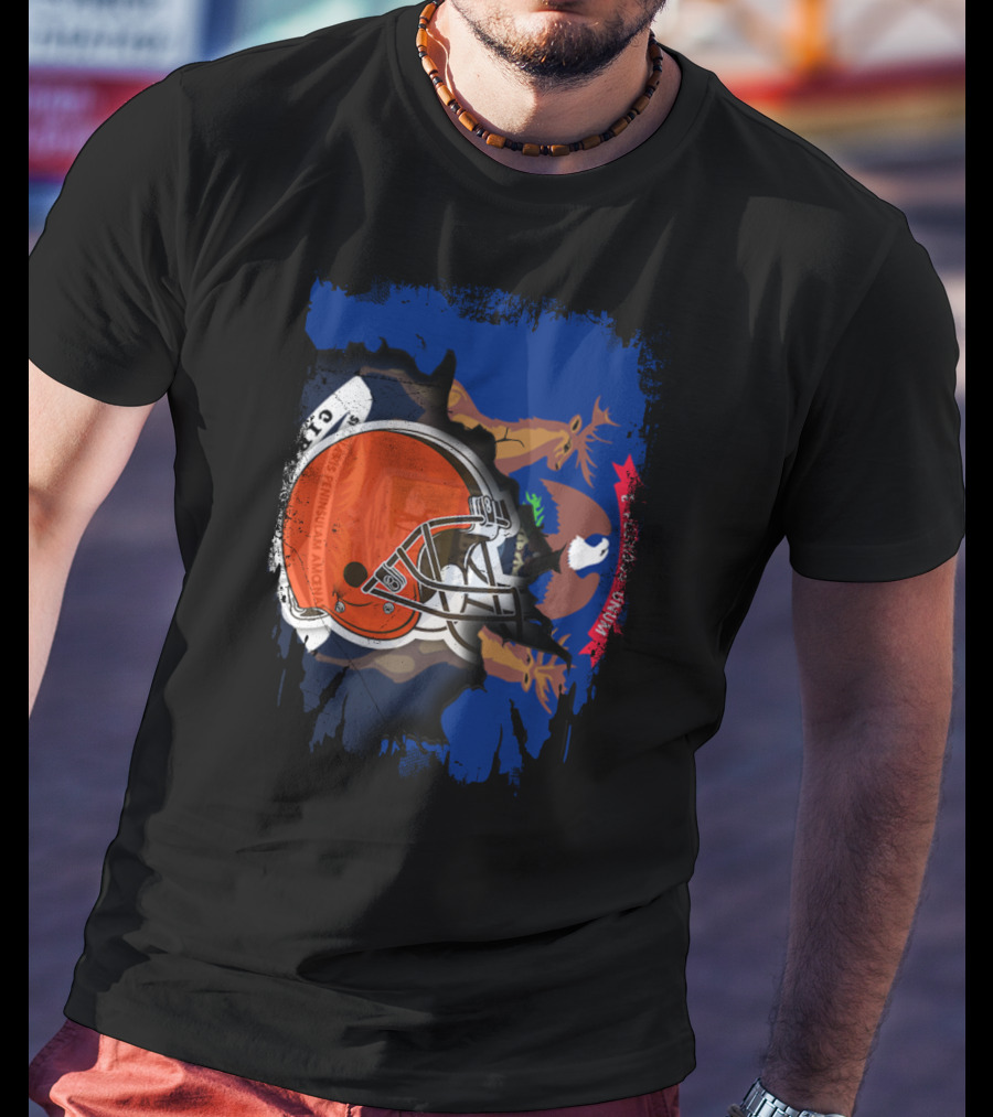 Michigan State Seal Behind Cleveland Browns Helmet Football T-Shirt