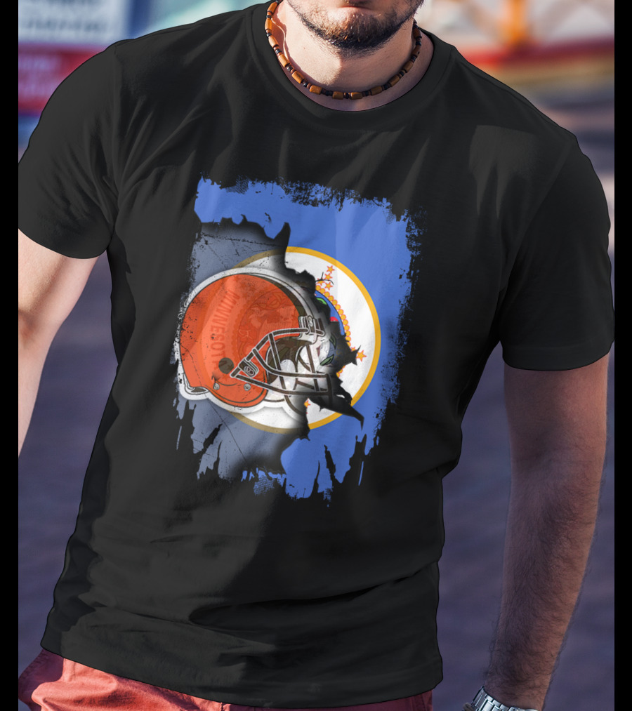 Minnesota State Flag With Cleveland Browns Helmet Blend T-Shirt