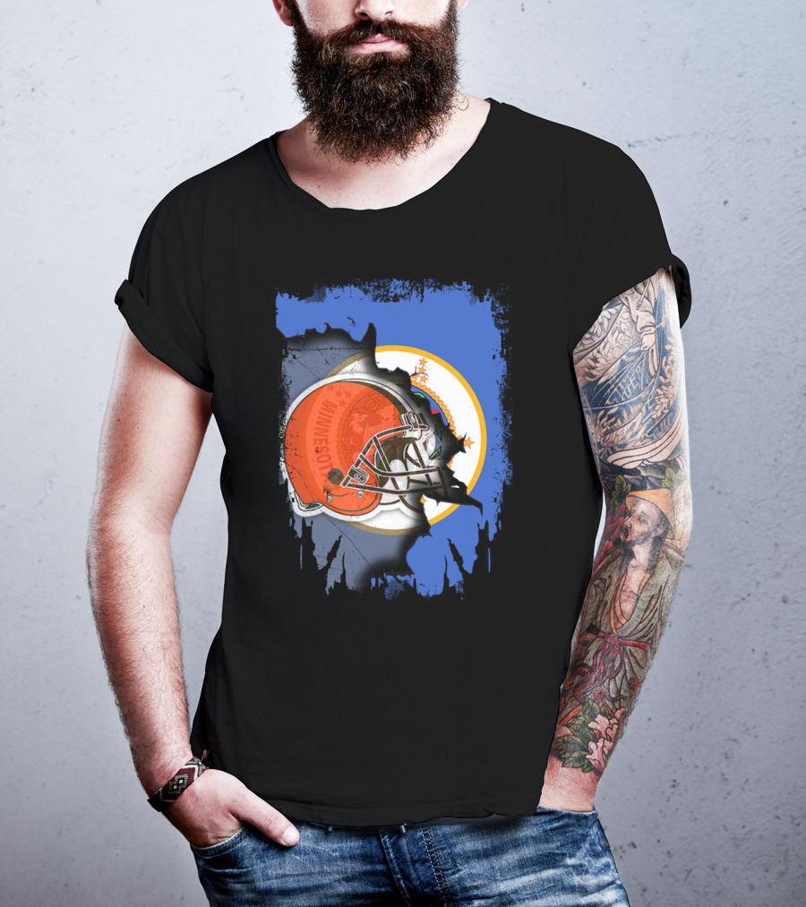 Minnesota State Flag With Cleveland Browns Helmet Blend T-Shirt
