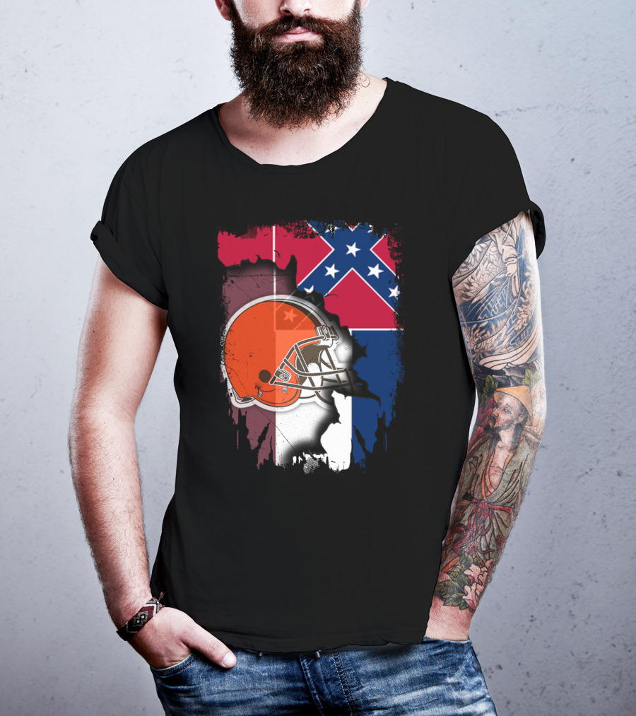 Cleveland Browns Helmet With Mississippi Flag Background T-Shirt