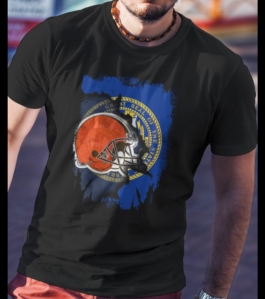 Nebraska State Seal With Browns Football Helmet T-Shirt