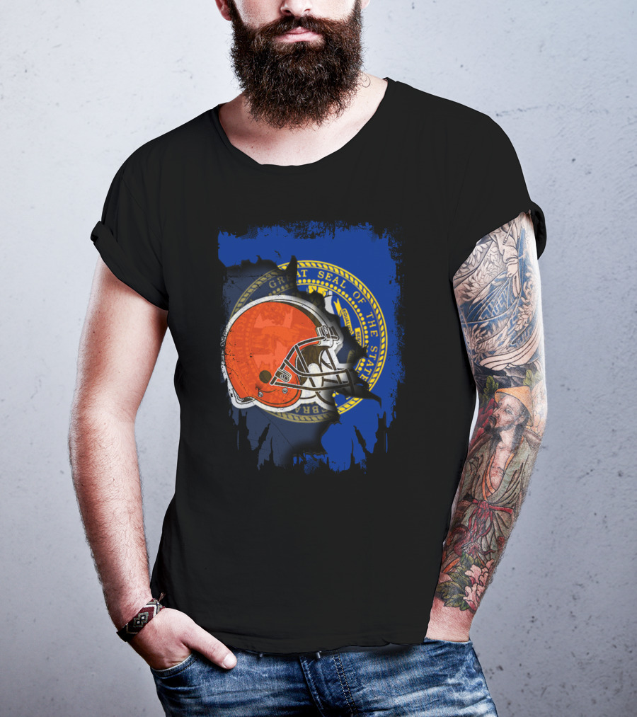 Nebraska State Seal With Browns Football Helmet T-Shirt