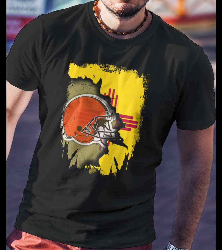 New Mexico Cleveland Browns Zia Helmet Connection T-Shirt