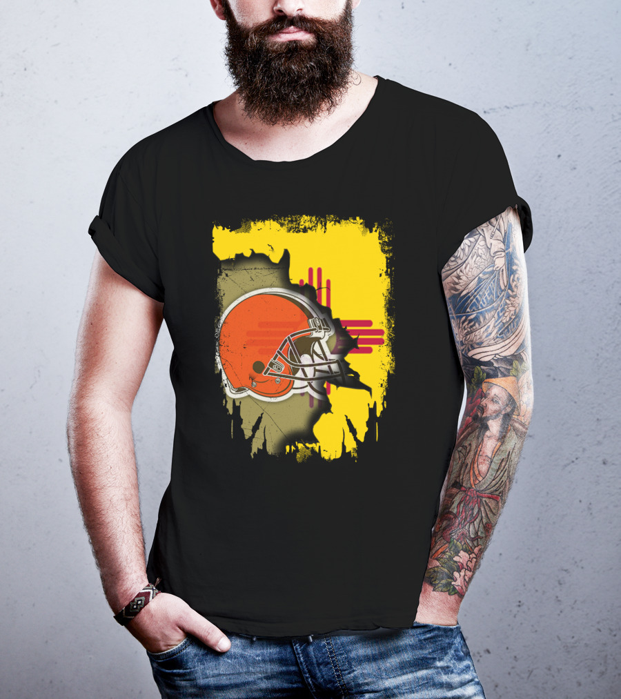 New Mexico Cleveland Browns Zia Helmet Connection T-Shirt