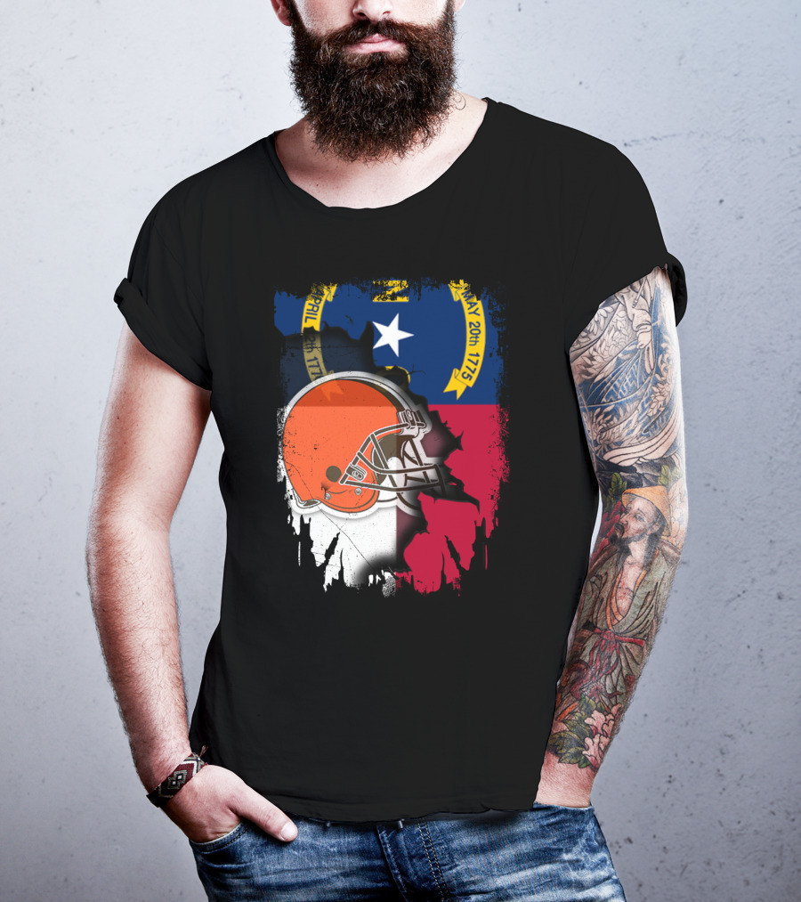 North Carolina State Flag Blended With Cleveland Browns Helmet T-Shirt