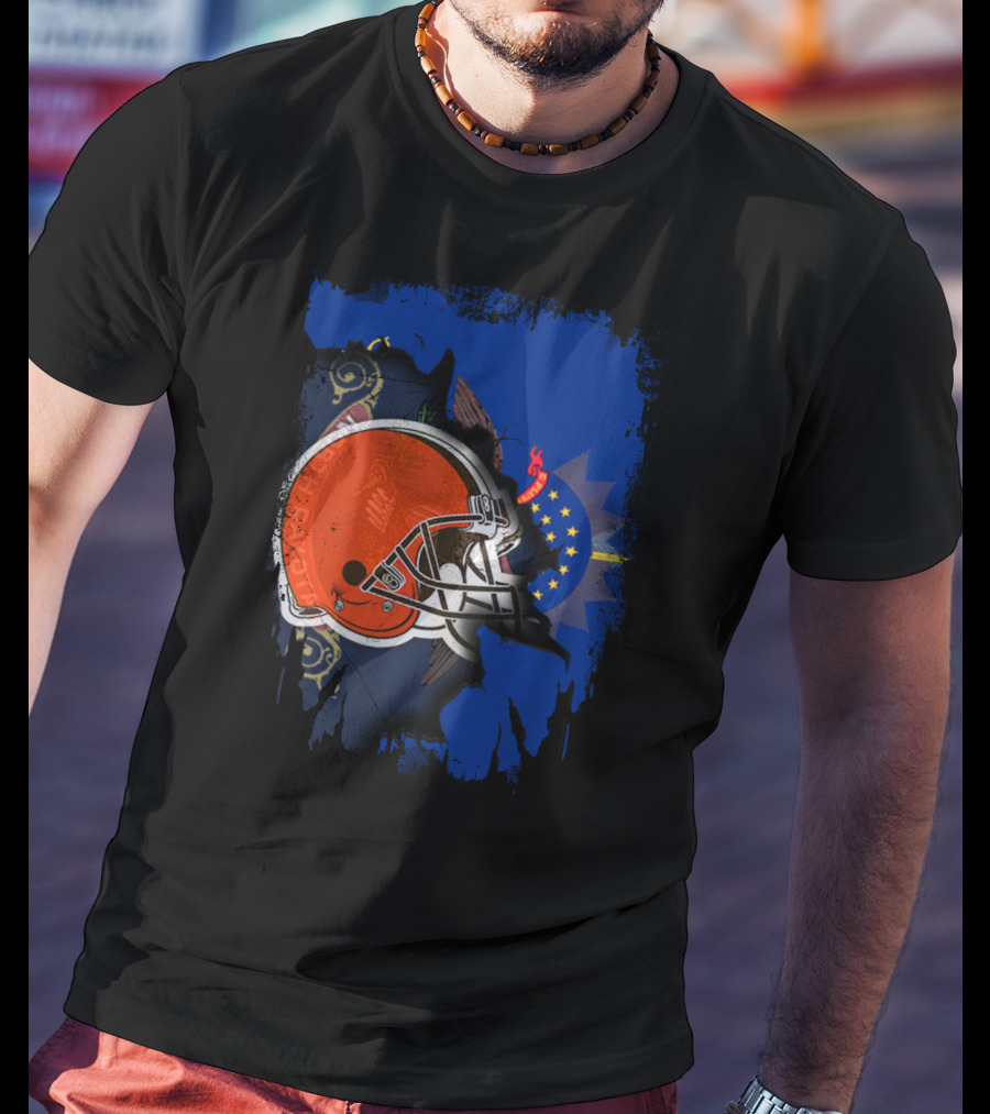 Together North Dakota With Cleveland Browns Helmet And State Flag Elements T-Shirt