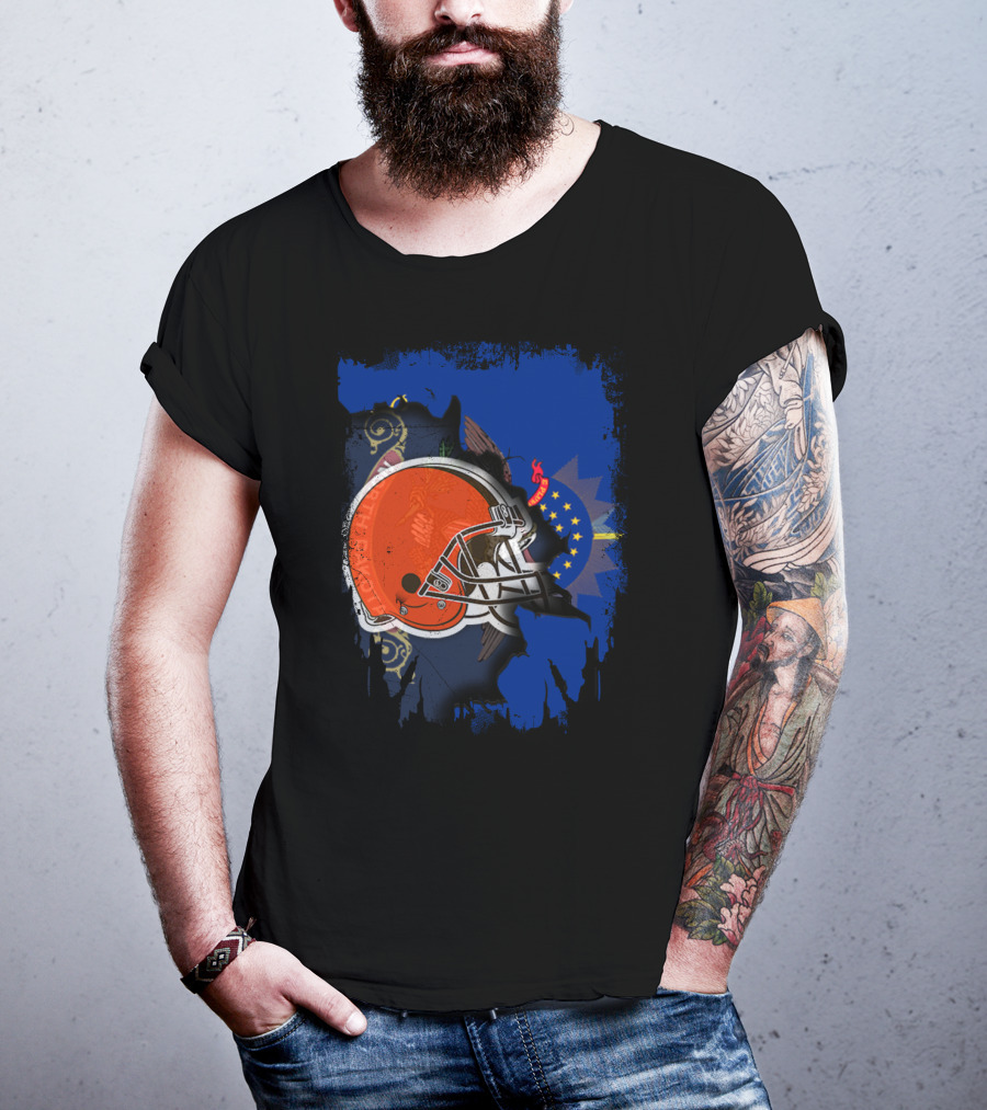 Together North Dakota With Cleveland Browns Helmet And State Flag Elements T-Shirt