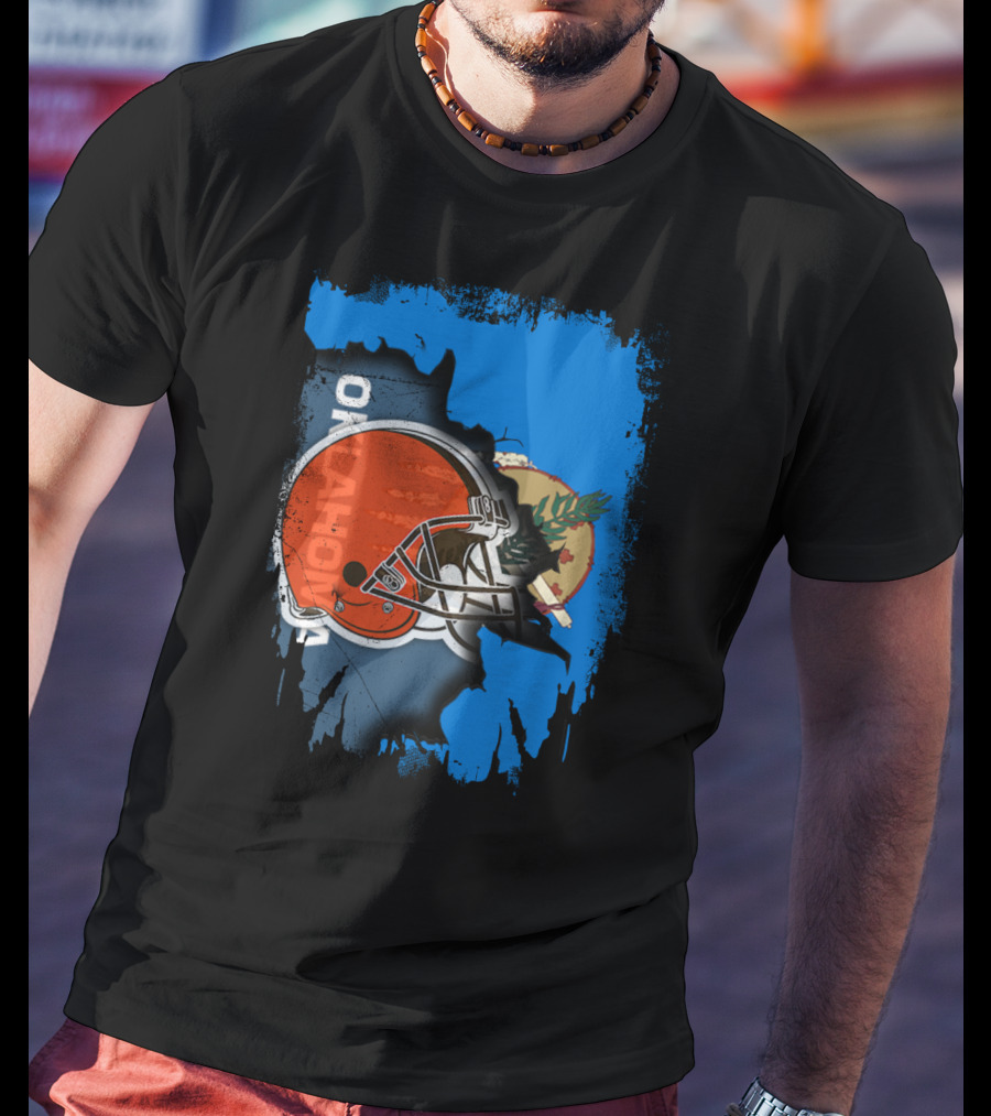Oklahoma Browns Helmet Over State Flag T-Shirt