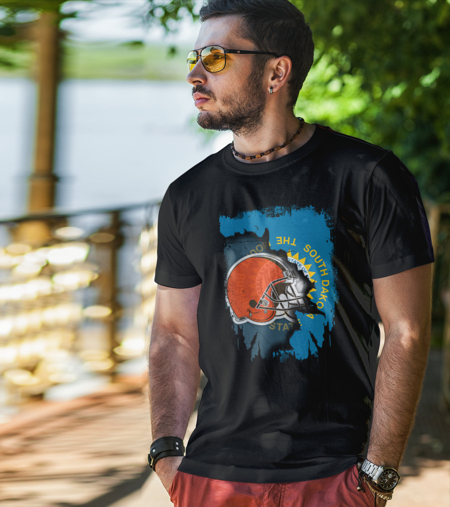 South Dakota State Flag With Cleveland Browns Helmet T-Shirt