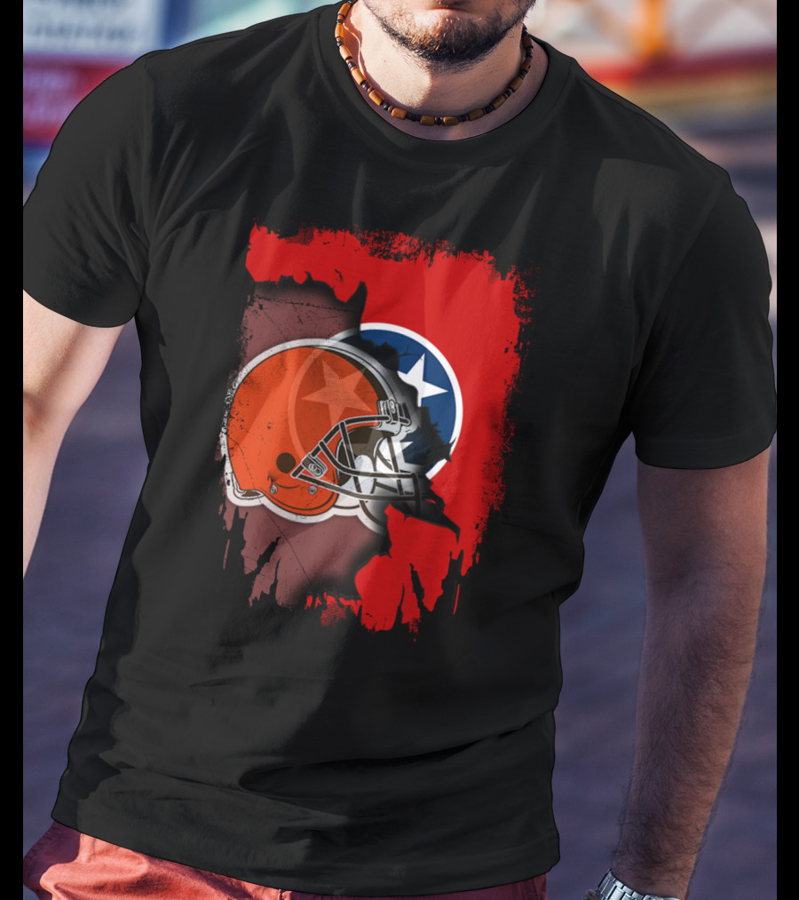 Together Tennessee With Browns Helmet And Tennessee Flag Background T-Shirt