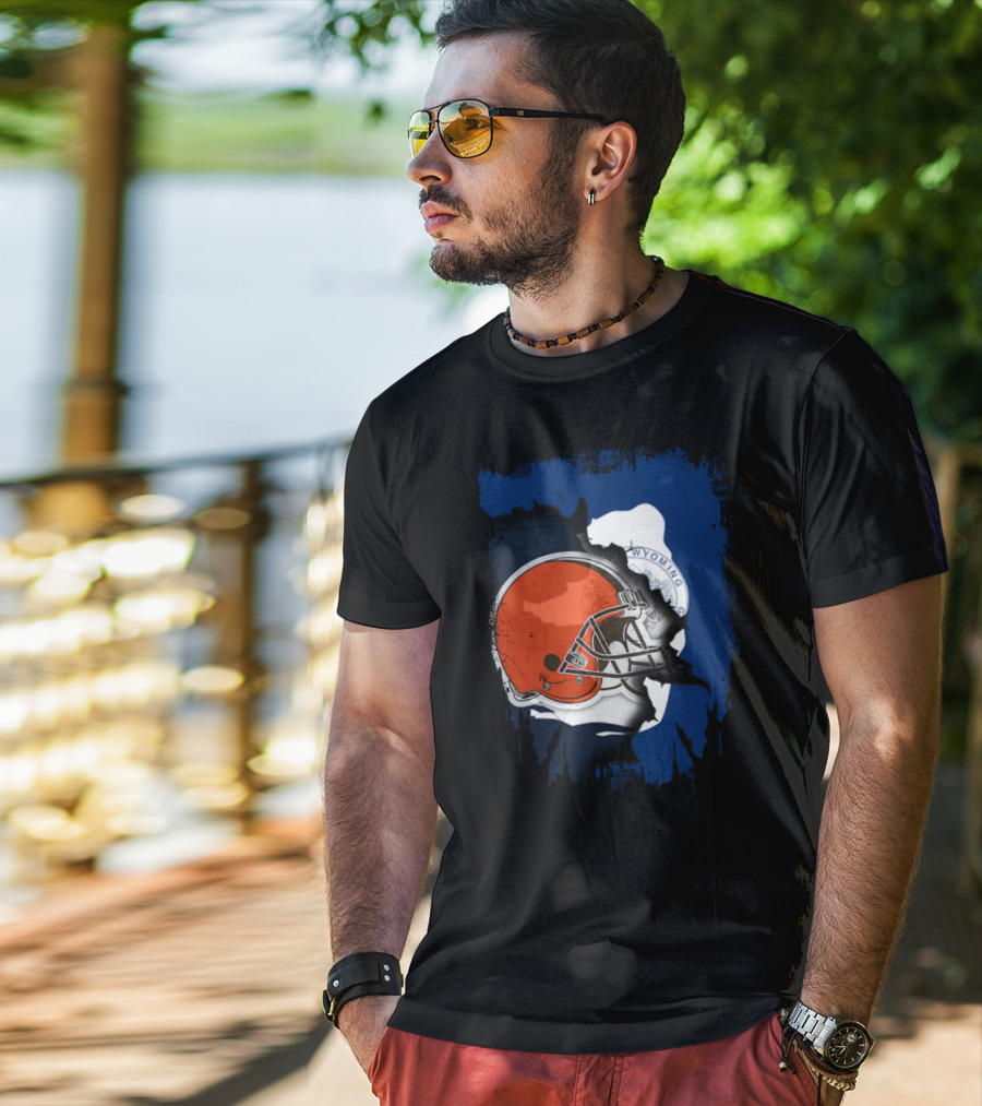 Together Wyoming With Cleveland Browns Helmet Fusion T-Shirt