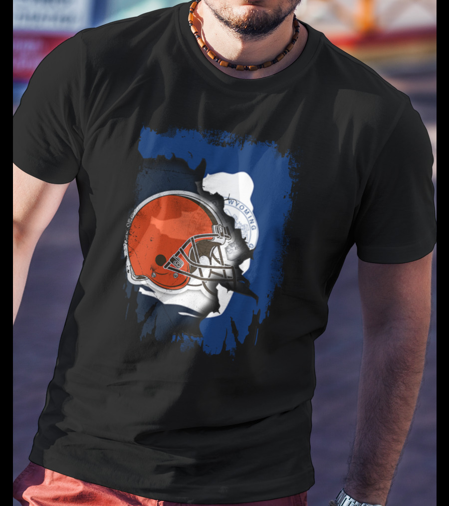 Together Wyoming With Cleveland Browns Helmet Fusion T-Shirt