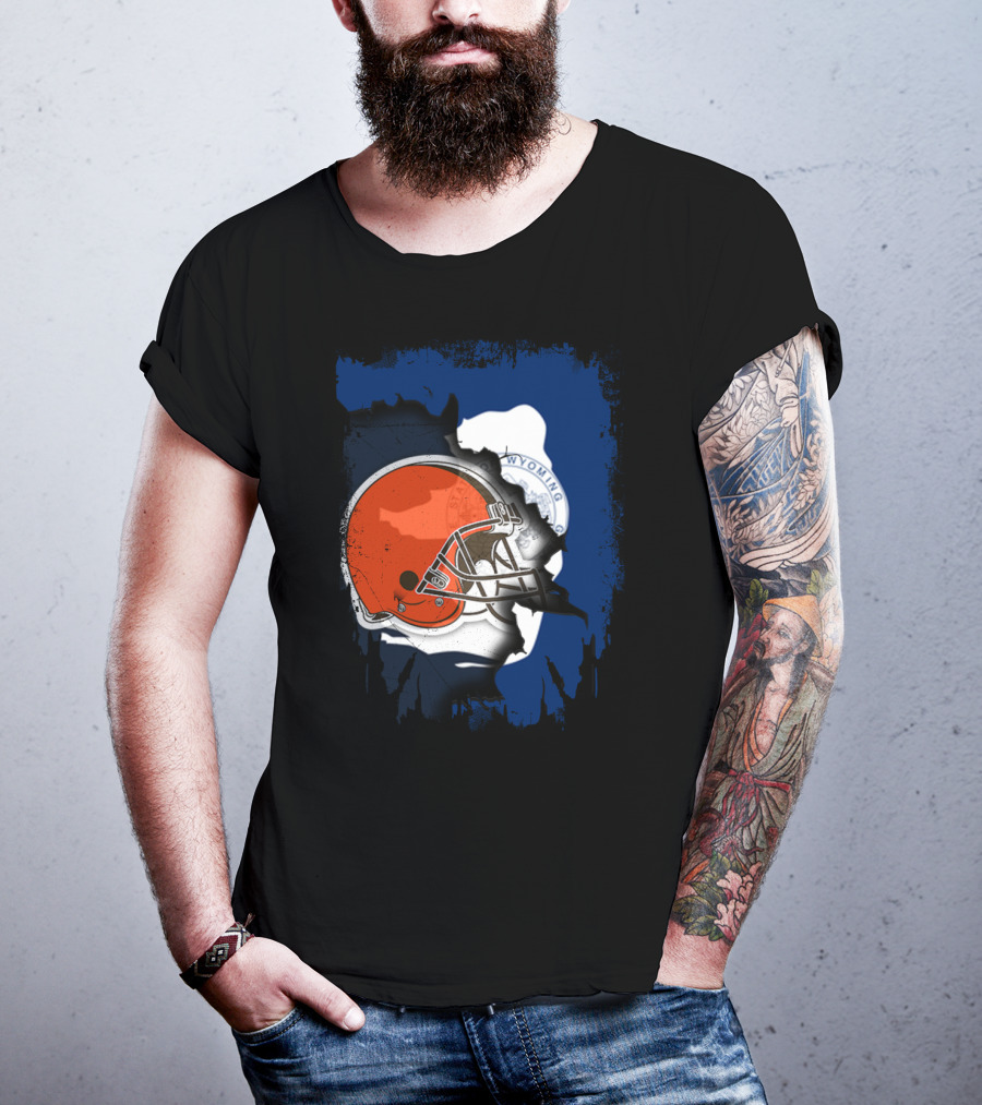 Together Wyoming With Cleveland Browns Helmet Fusion T-Shirt